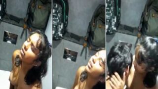 18 yr old college guy licks GF’s pussy in a public bathroom