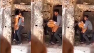 A horny guy fucks his GF in a broken historic place